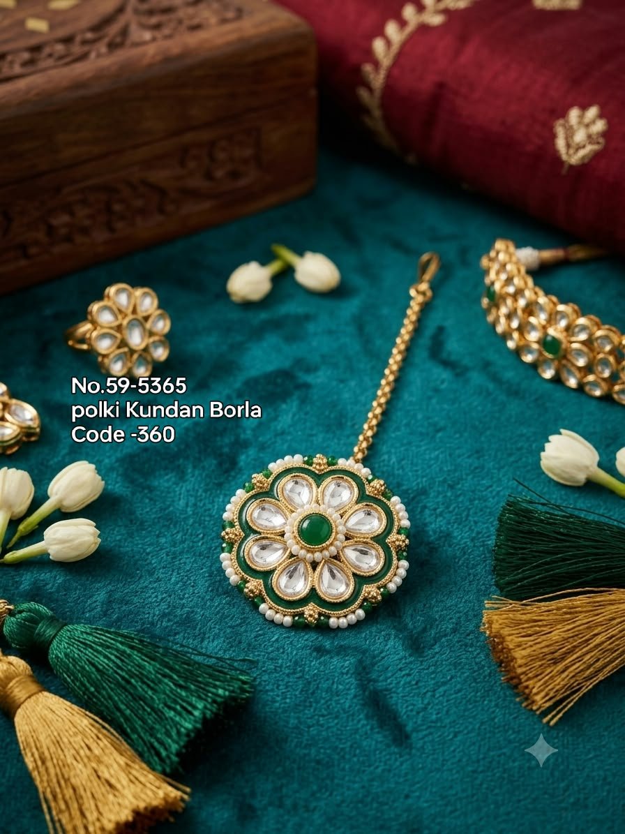 Ruby Red Floral Polki Kundan Borla with Pearl Chain view 2