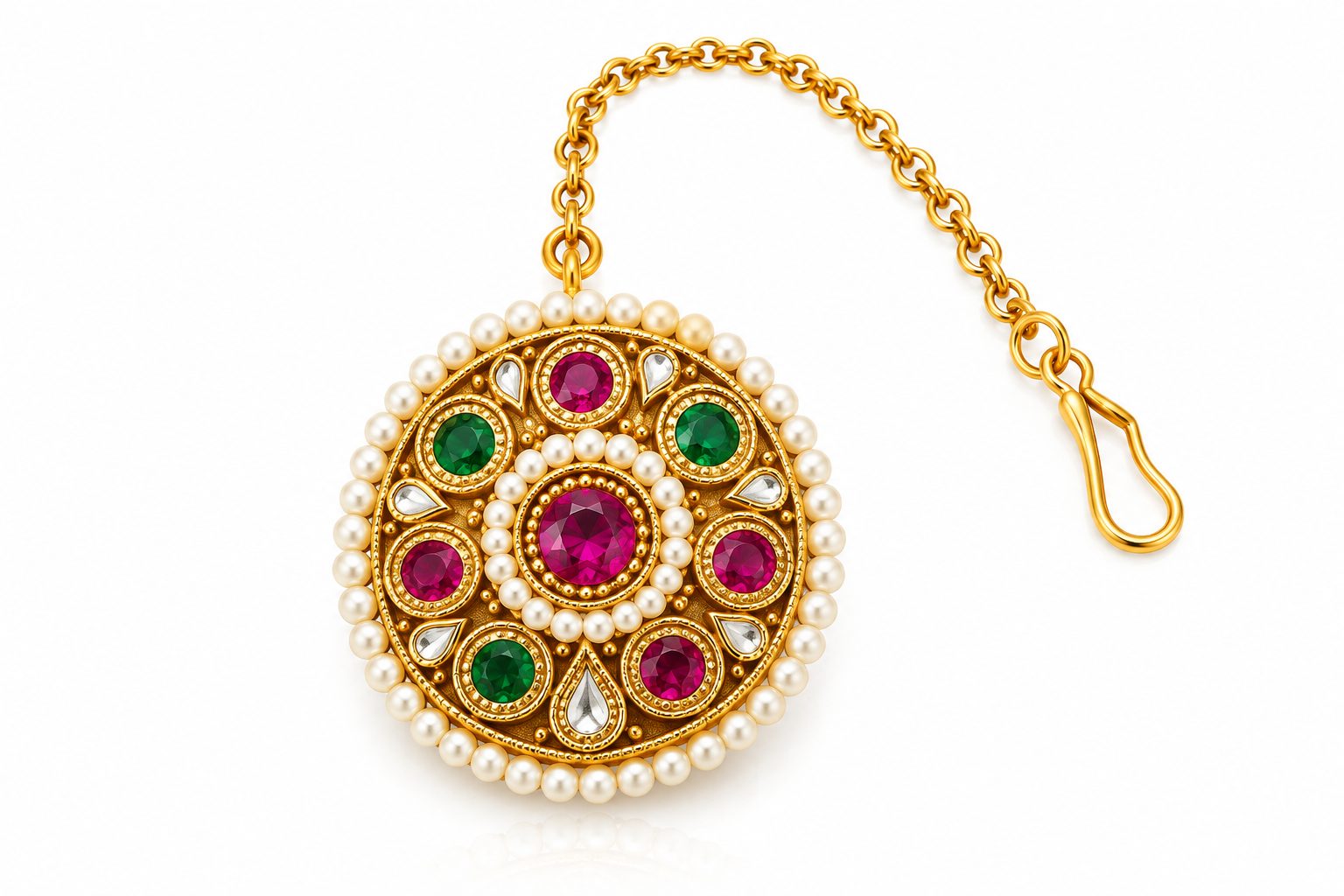 Polki Kundan Borla with Ruby & Green Stones
