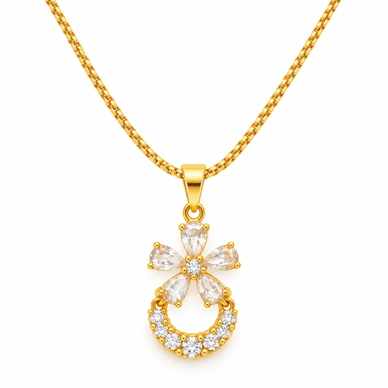 Anti Tarnish Gold Plated Floral Pendant Necklace