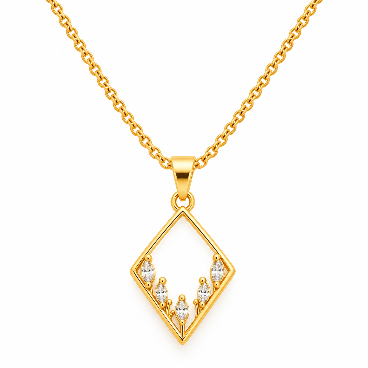 Gold Plated Botanical Diamond Shape Pendant Necklace