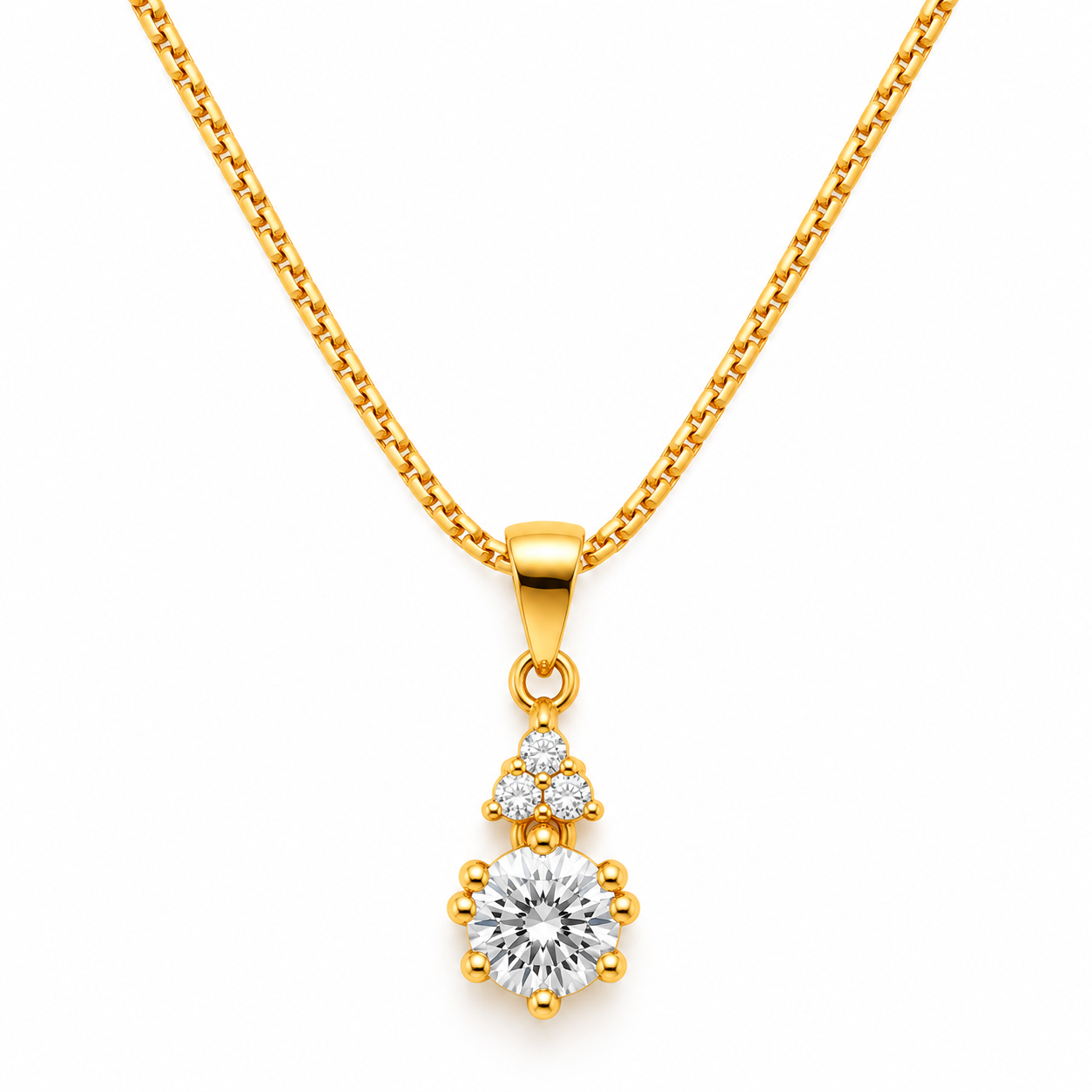 Gold Plated Solitaire Drop Pendant Necklace