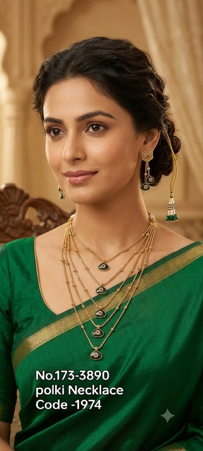 Green Five Layer Polki Necklace